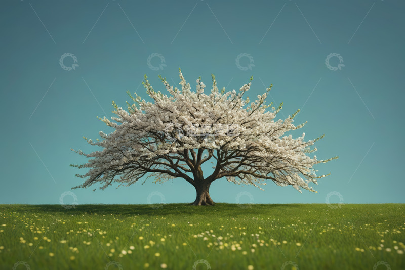 高清大图下载【趣麦麦图】原野上盛开的繁花树木