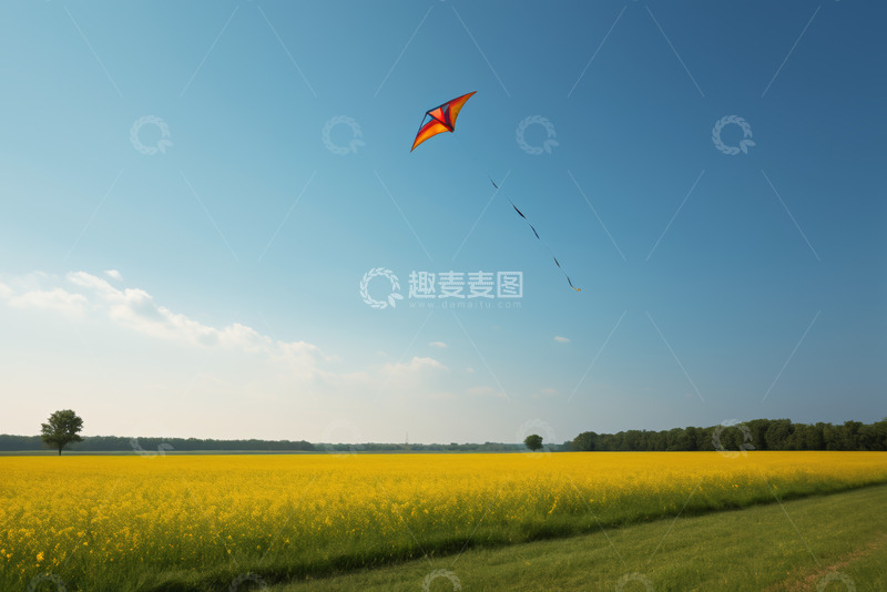 高清大图下载【趣麦麦图】田野上空飞翔的彩色风筝