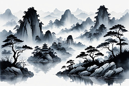 水墨风格山水风景