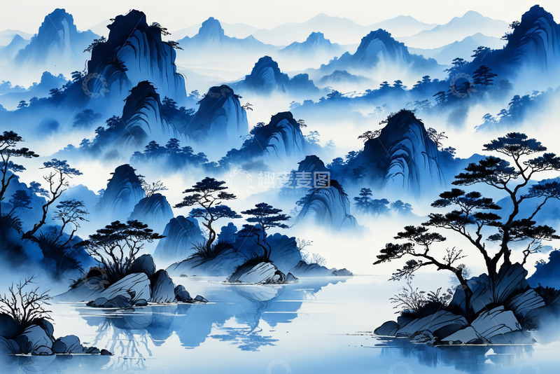 高清大图下载【趣麦麦图】-水墨风格山水风景