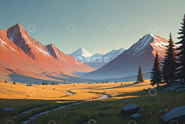 山地草原远景自然风光