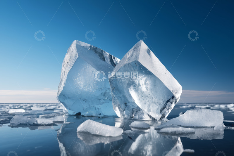 高清大图下载【趣麦麦图】透明冰块置于冰面的场景