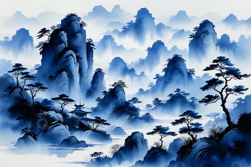 高清大图下载【趣麦麦图】-中式水墨风格山水风景