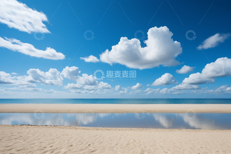 高清大图下载【趣麦麦图】蓝天白云下的海滩与海洋景观