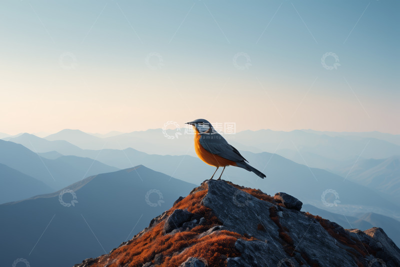 高清大图下载【趣麦麦图】山顶上站立的鸟与远山风景