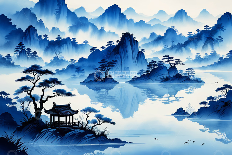 高清大图下载【趣麦麦图】中式山水意境水墨画