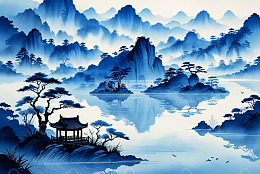 中式山水意境水墨画
