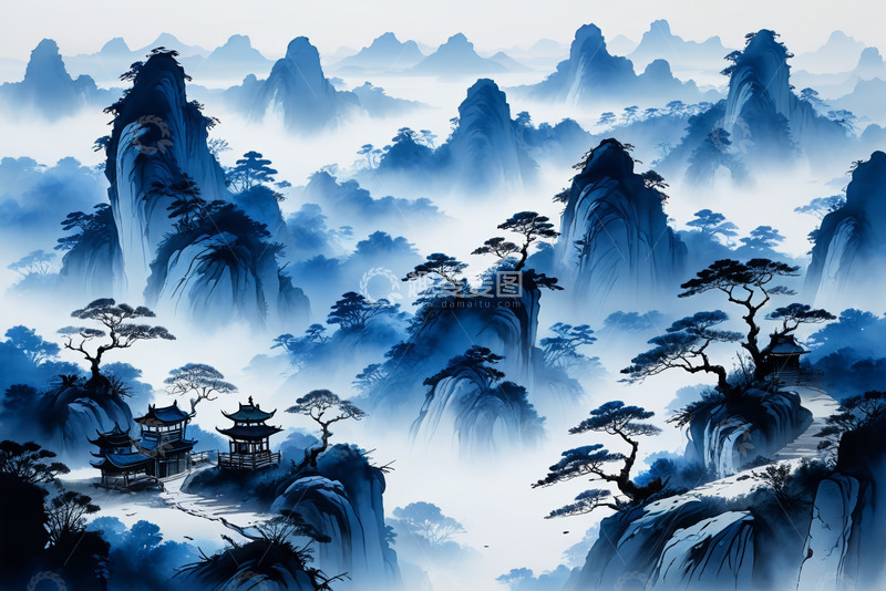 高清大图下载【趣麦麦图】水墨风格中国风山水景观