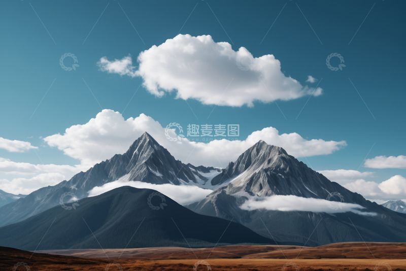 高清大图下载【趣麦麦图】雪山蓝天白云自然风光