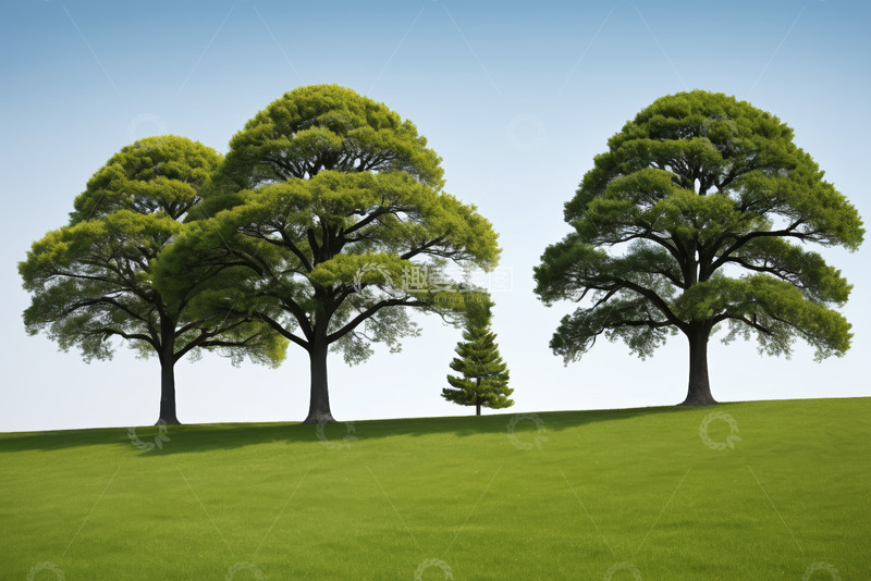 高清大图下载【趣麦麦图】草地上的绿树与蓝天风景