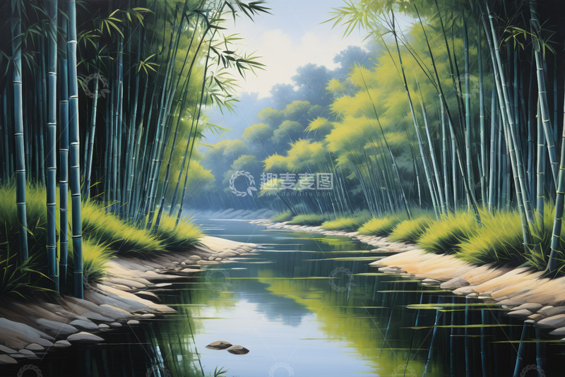 高清大图下载【趣麦麦图】竹林间河流自然风光