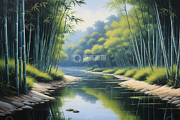 竹林间河流自然风光