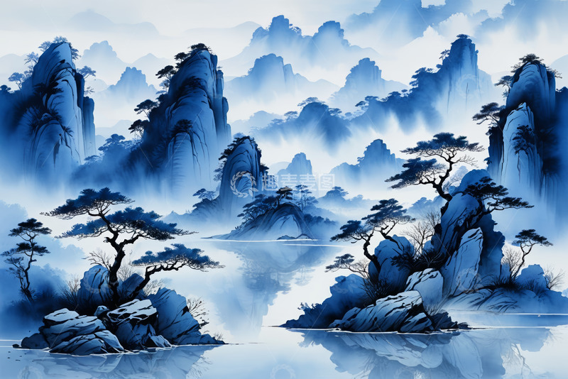 高清大图下载【趣麦麦图】水墨风格山水风景图