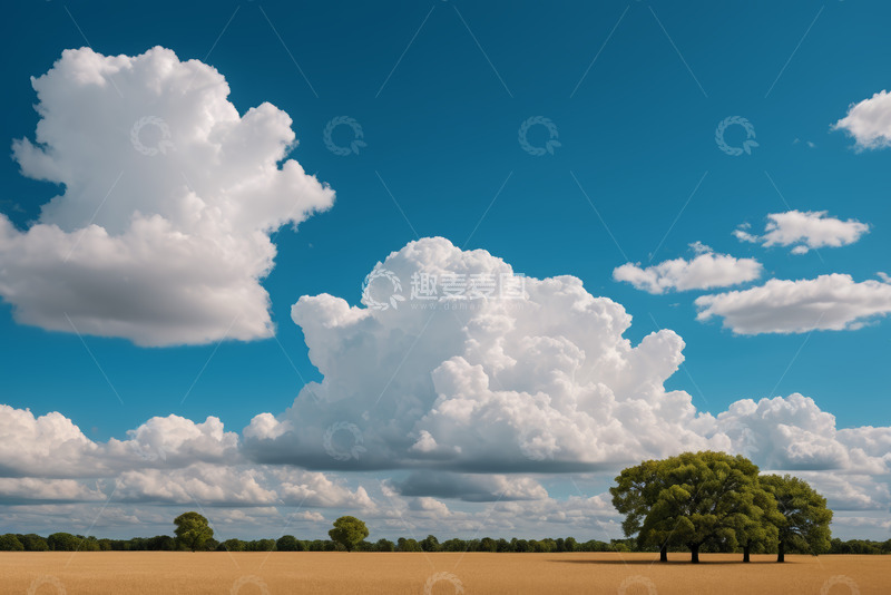 高清大图下载【趣麦麦图】蓝天白云下的田野与树木景观