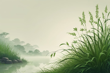 湖畔绿植自然风光