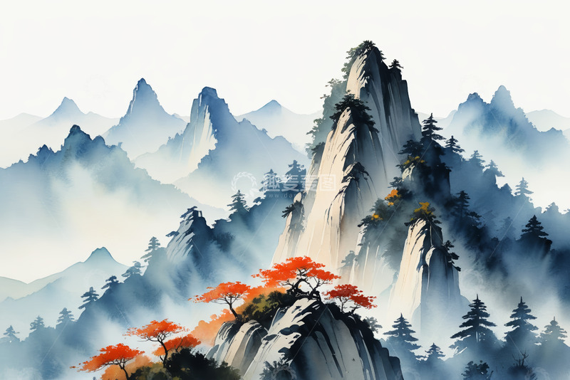 高清大图下载【趣麦麦图】水墨风格中式山水风景