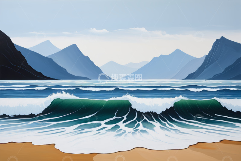 高清大图下载【趣麦麦图】海边山峦与海浪景观