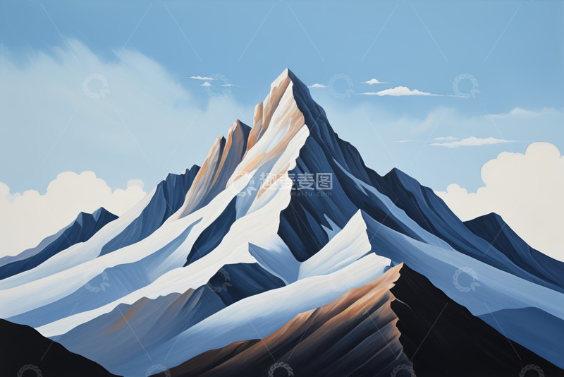 高清大图下载【趣麦麦图】蓝天背景下的雪山风光