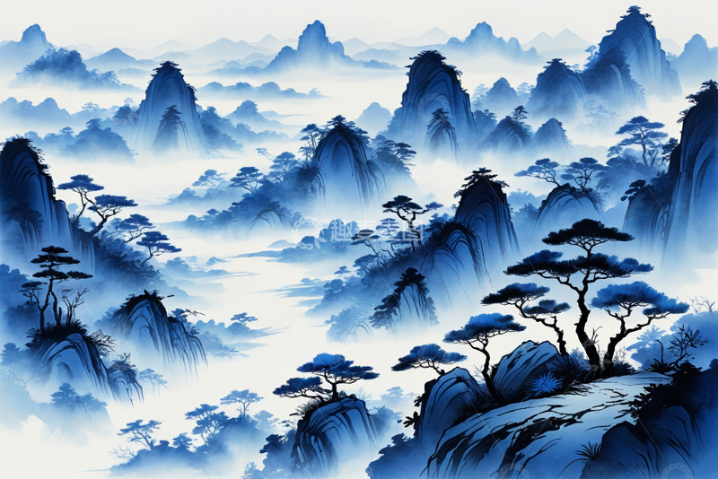 高清大图下载【趣麦麦图】水墨风格中式山水风景