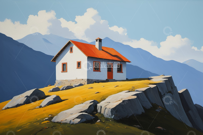 高清大图下载【趣麦麦图】山顶上的独栋小屋风景