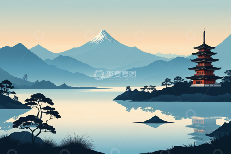 高清大图下载【趣麦麦图】日式山水风景与传统建筑