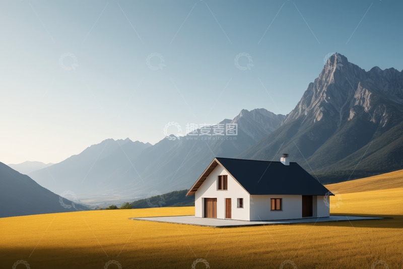 高清大图下载【趣麦麦图】山间平原上的独栋小屋