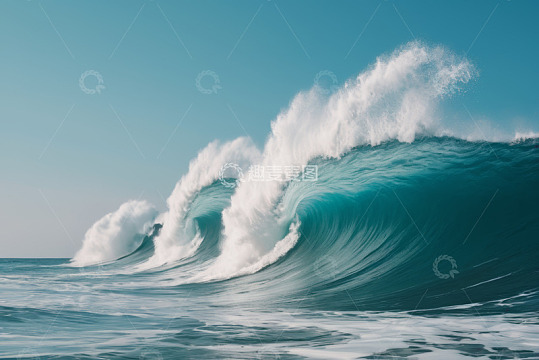 蓝色海洋中翻涌的白色海浪