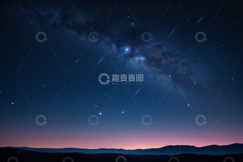 高清大图下载【趣麦麦图】夜空下的繁星与流星景观