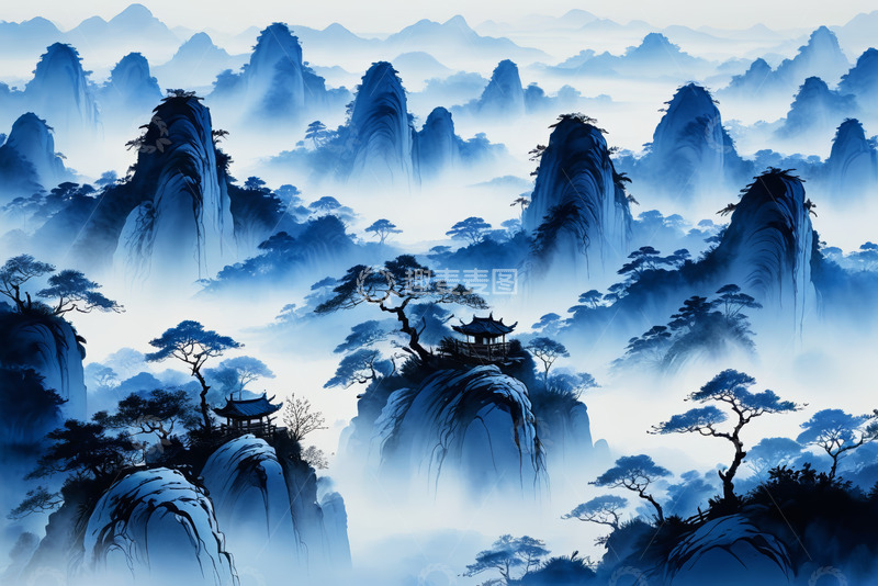 高清大图下载【趣麦麦图】中国风山水墨画风格景观