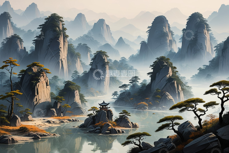 高清大图下载【趣麦麦图】中式水墨山水风景
