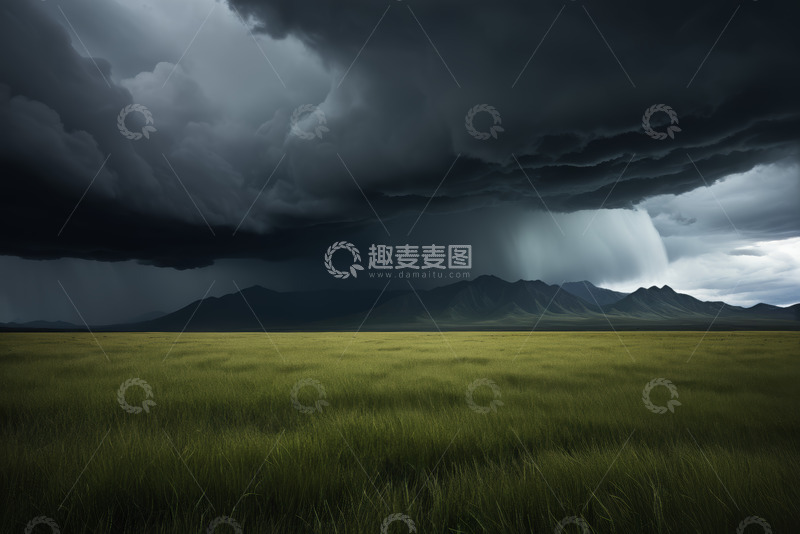 高清大图下载【趣麦麦图】草原上乌云密布的自然景观