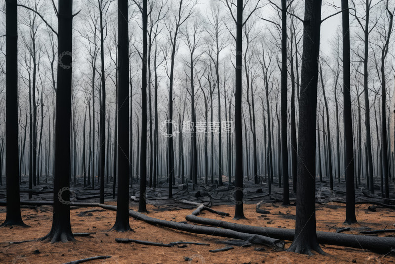 高清大图下载【趣麦麦图】被烧毁的森林景象