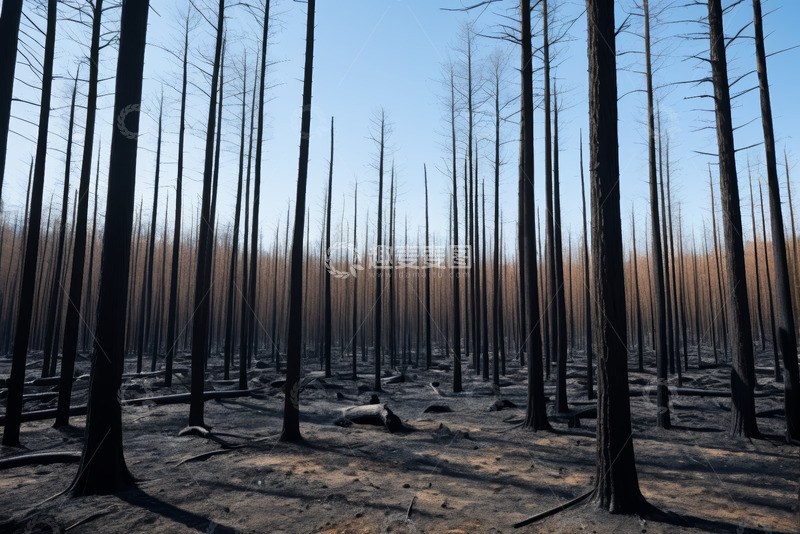 高清大图下载【趣麦麦图】遭受火灾后的森林景象
