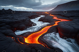 火山熔岩流淌自然景观