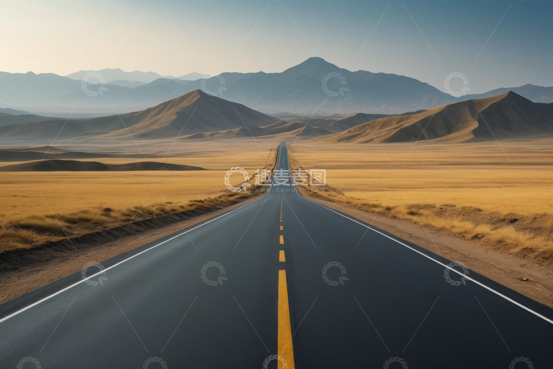 高清大图下载【趣麦麦图】沙漠公路延伸至远方山峦