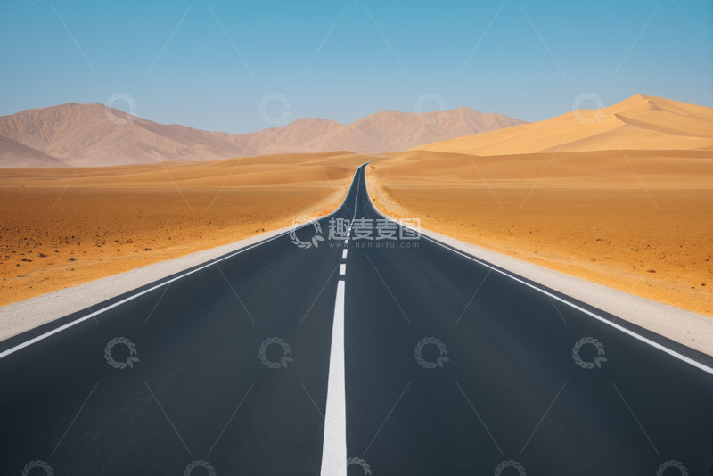 高清大图下载【趣麦麦图】沙漠中的笔直公路