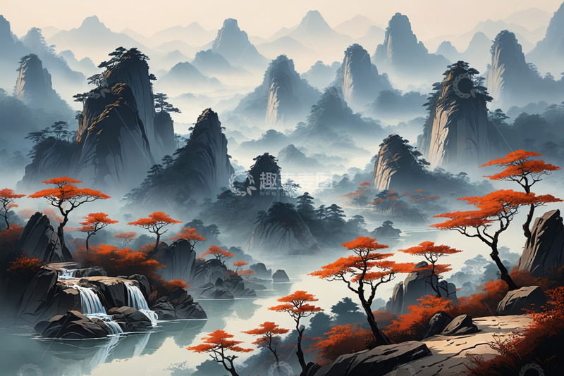 高清大图下载【趣麦麦图】中式山水意境风景素材