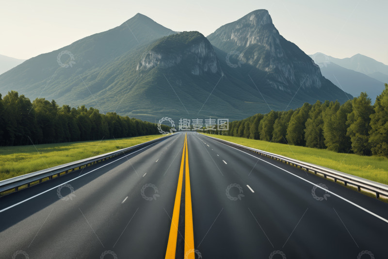 高清大图下载【趣麦麦图】户外公路与远处山峦风景