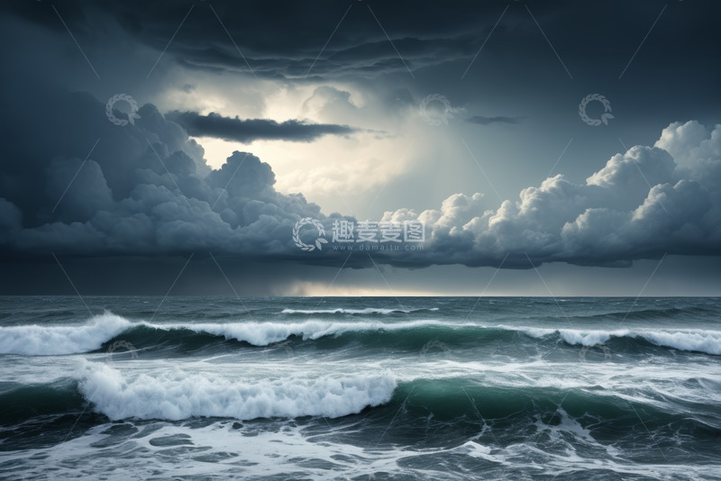 高清大图下载【趣麦麦图】乌云下波涛翻涌的海面