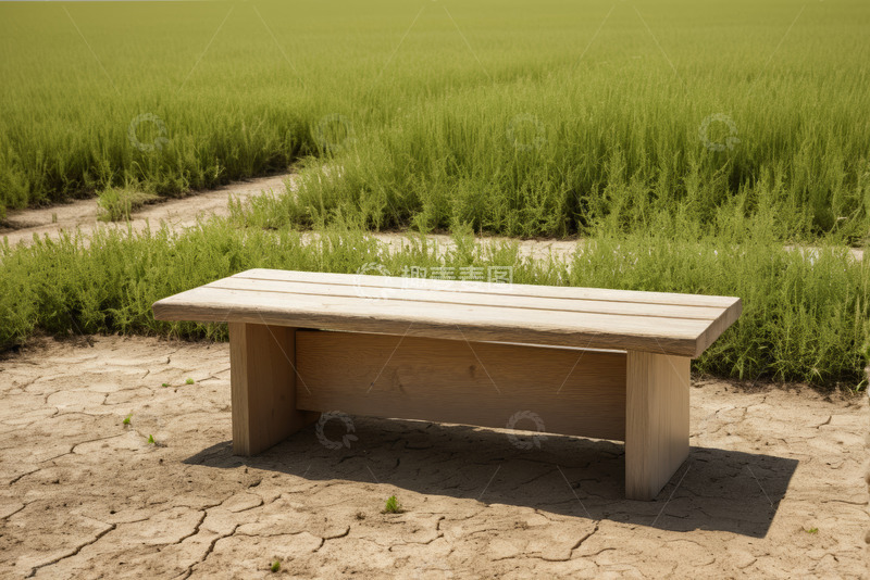 高清大图下载【趣麦麦图】田野中的木质长椅