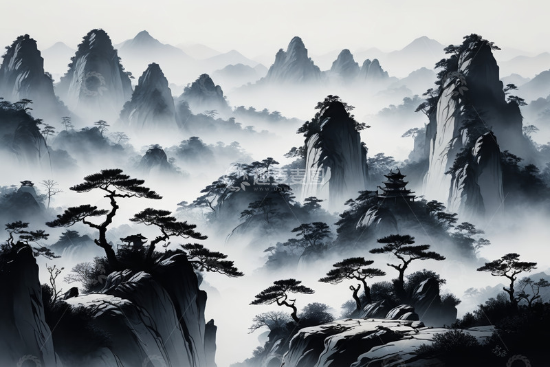 高清大图下载【趣麦麦图】水墨风格山水风景