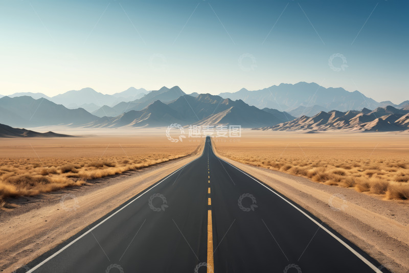 高清大图下载【趣麦麦图】沙漠中延伸的公路景观