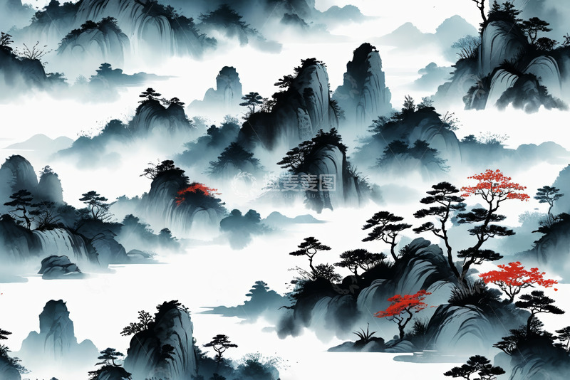 高清大图下载【趣麦麦图】水墨风格山水风景素材