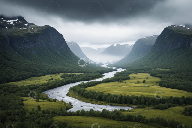 高清大图下载【趣麦麦图】山谷河流自然风光全景