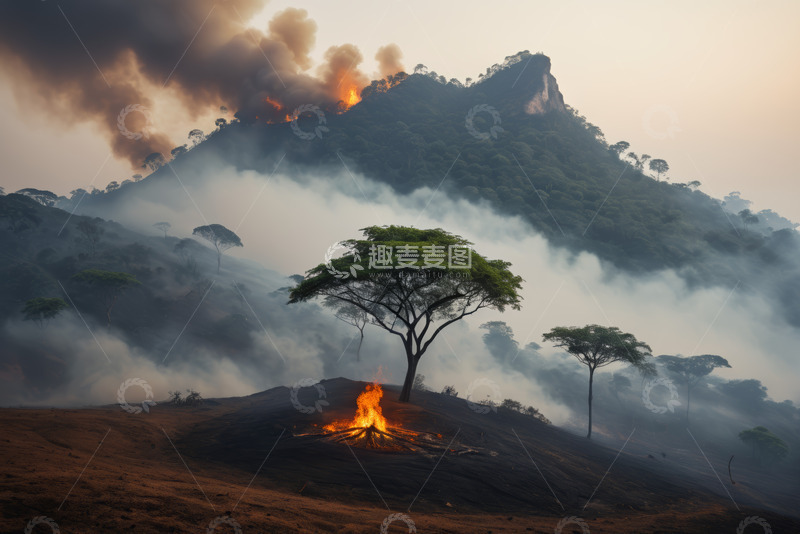 高清大图下载【趣麦麦图】山林野火场景图