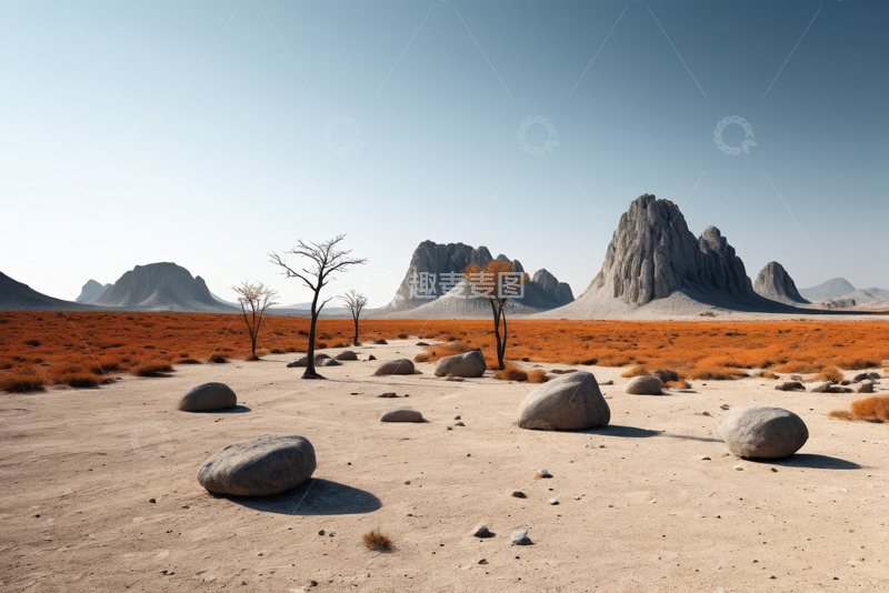 高清大图下载【趣麦麦图】沙漠荒野与枯树岩石景观