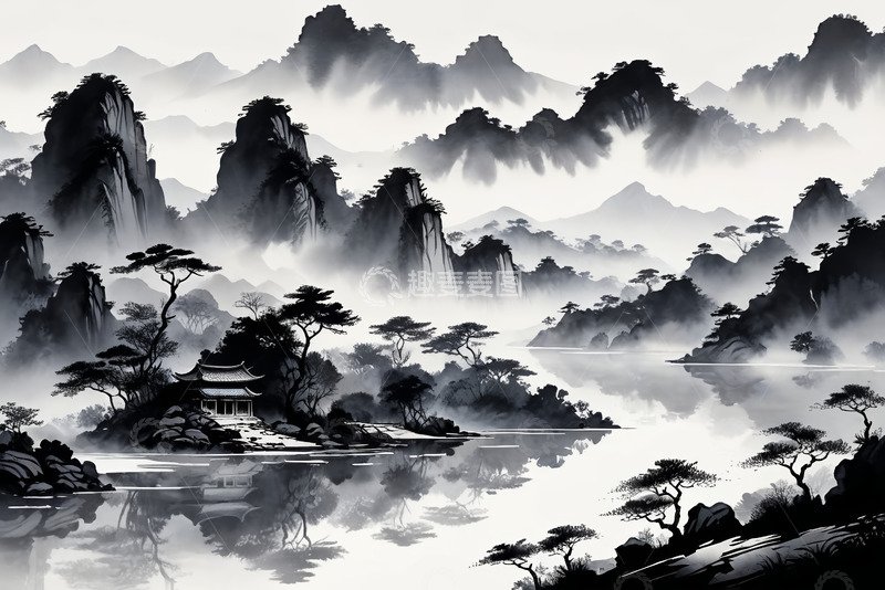 高清大图下载【趣麦麦图】水墨风格山水古风景观
