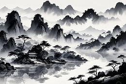水墨风格山水古风景观