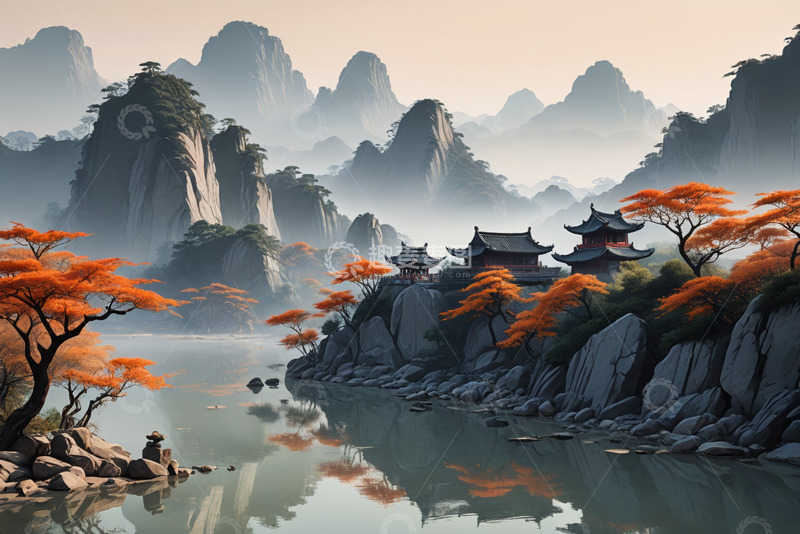 高清大图下载【趣麦麦图】中式山水风景古建筑