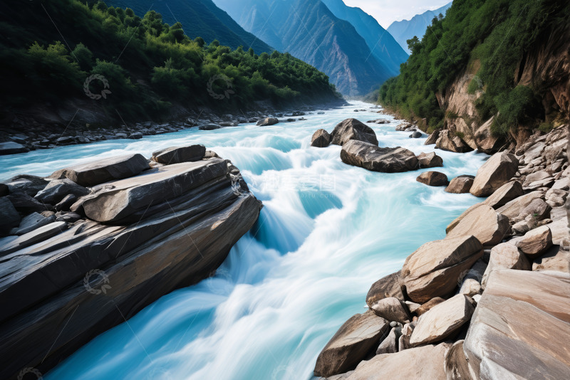 高清大图下载【趣麦麦图】山间河流与岩石自然风光